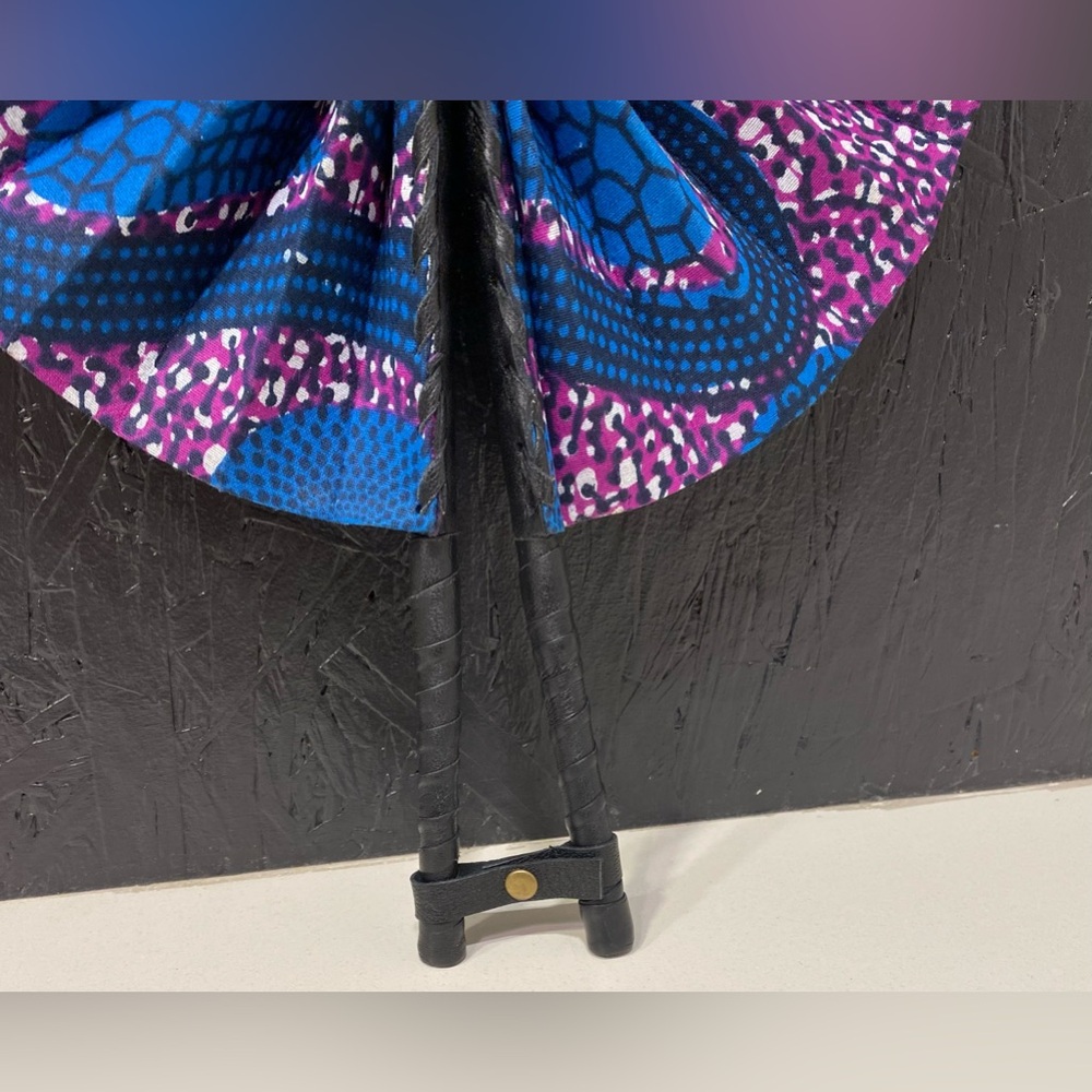 Vibrant African Print Handmade Fan Faux Leather Handles w/Button Closure Sturdy - Picture 7 of 8